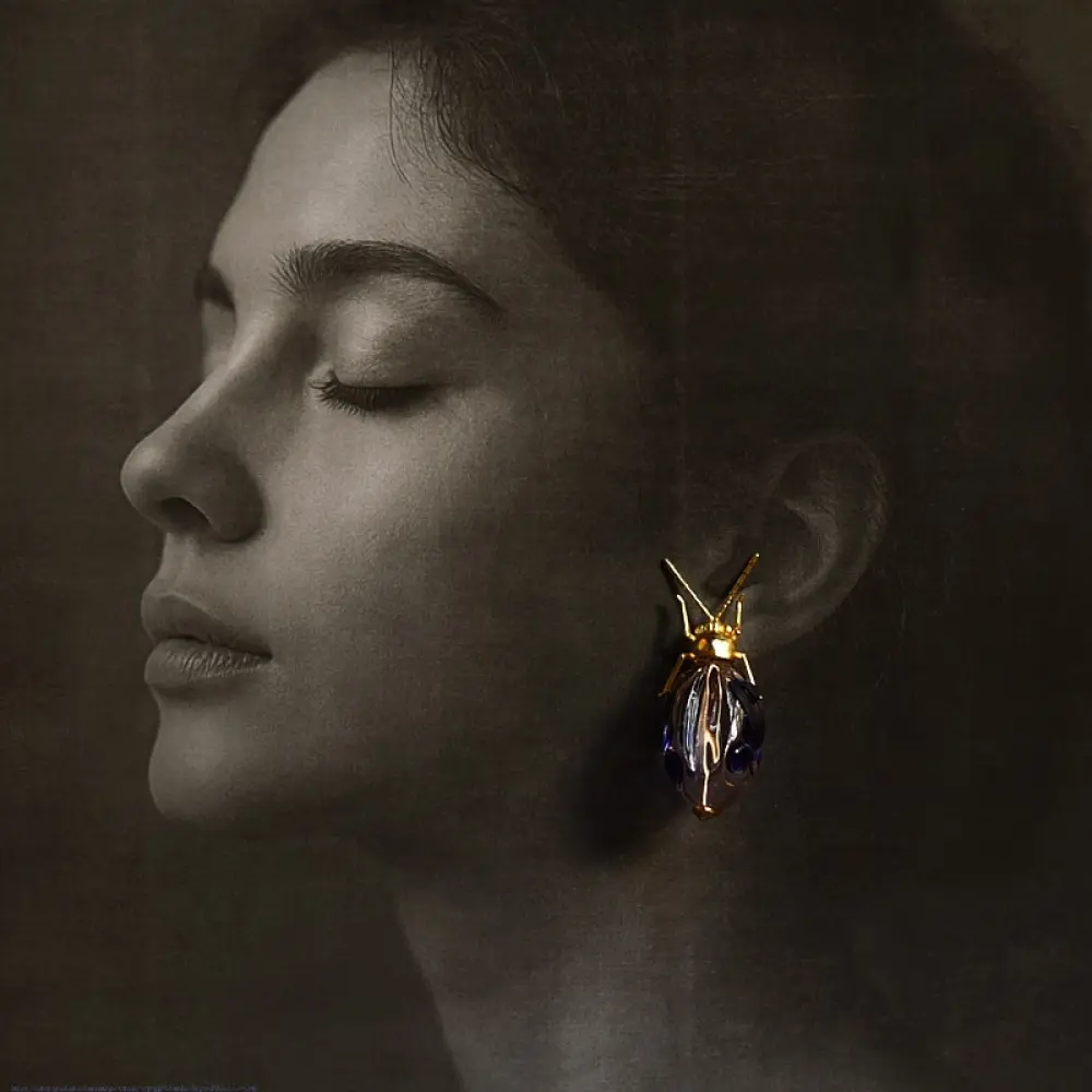 online Handmade designer glass earring Blue Bug