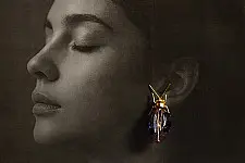 Kusumaprabha . कुसुमांप्रभा | Designer Glass Earring - Blue Bug