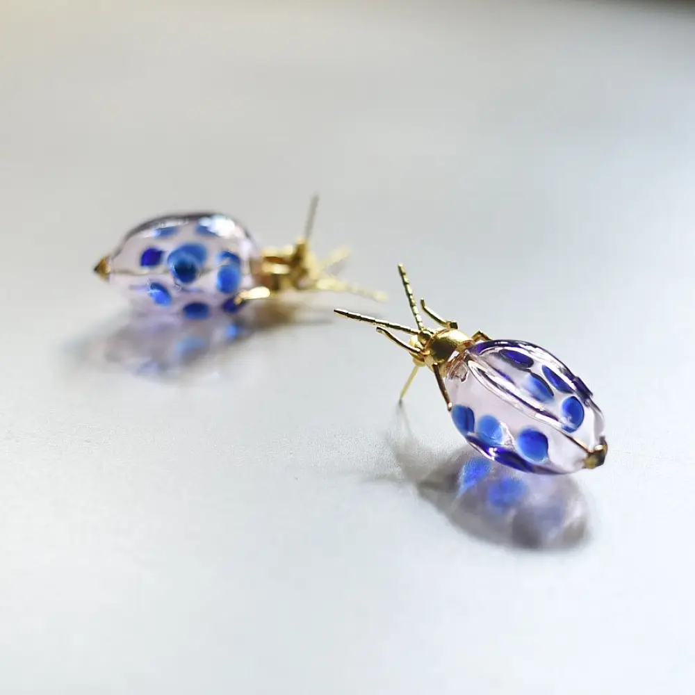 online Handmade designer glass earring Blue Bug