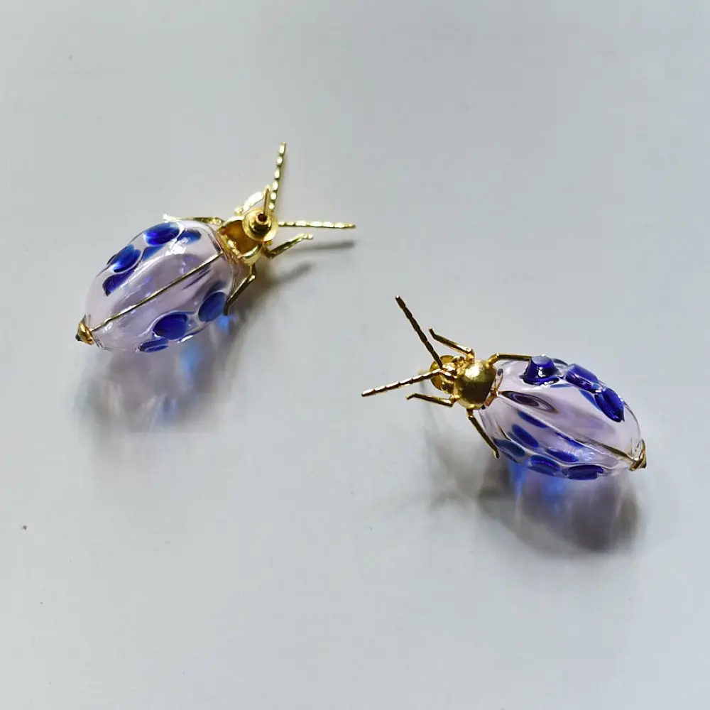 online Handmade designer glass earring Blue Bug