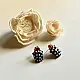 handcrafted black and white polka dot ladybug lampwork glass stud earrings named polka bug with red head accents   