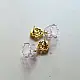 handcrafted mini pink translucent glass bell drop earrings with detailed gold filigree stud tops   