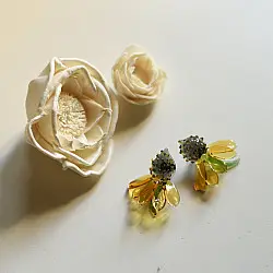 Kusumaprabha . कुसुमांप्रभा ✦ Handcrafted Glass Earring - Amber Yellow Glass Sunflower 