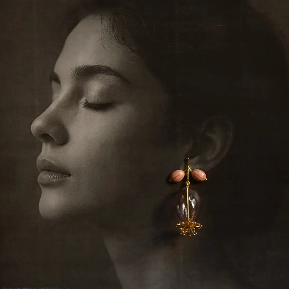 online Handmade designer glass earring - Pink Flower
