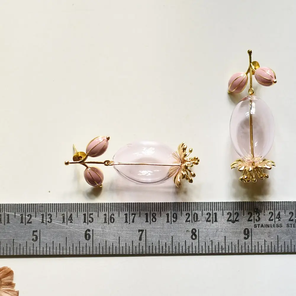 online Handmade designer glass earring - Pink Flower