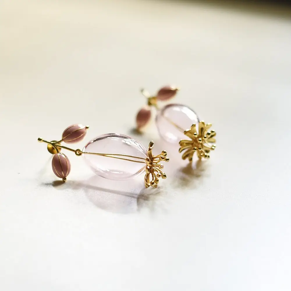 online Handmade designer glass earring - Pink Flower