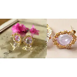 Kusumaprabha . कुसुमांप्रभा | Designer Glass Earring - Purple & Golden