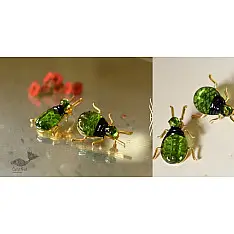 Kusumaprabha . कुसुमांप्रभा ✤ Designer Glass Earring - Green Bug