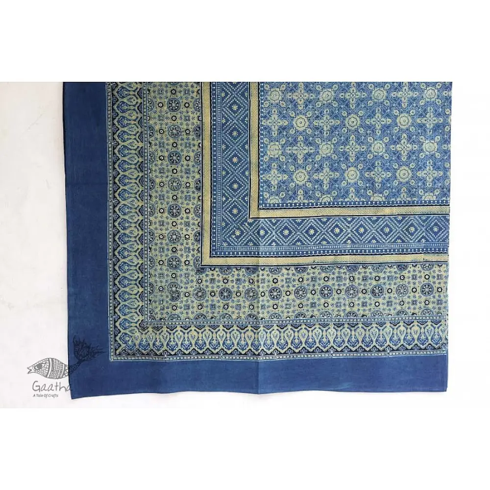Ethereal skies  ❁ Ajrakh Print Double Bed sheet ❁ with Booster Covers - K