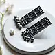 handcrafted german silver geometric rectangular drop earrings featuring woven triangular lattice cutouts, textured stud top, and dangling ghungroo bead cluster
