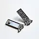 handcrafted german silver geometric rectangular drop earrings featuring woven triangular lattice cutouts, textured stud top, and dangling ghungroo bead cluster