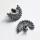 handcrafted german silver crescent stud earrings featuring a polished half-moon central frame bordered with radiating granulated beads in oxidised finish