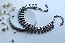 Ishana . इशाना ✯ German Silver Dual-Line Textured Bead Choker Necklace:
