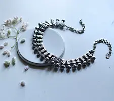 Ishana . इशाना ✯ German Silver Dual-Line Textured Bead Choker Necklace:
