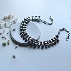 Ishana . इशाना ✯ German Silver Dual-Line Textured Bead Choker Necklace: