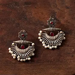 Ishana . इशाना | German Silver Earring - Two Color Options Red / Blue