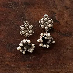 Ishana . इशाना | German Silver Earring - Pearl Jhumka
