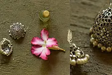 Dhara . धरा | White Metal - Jhumka Earring