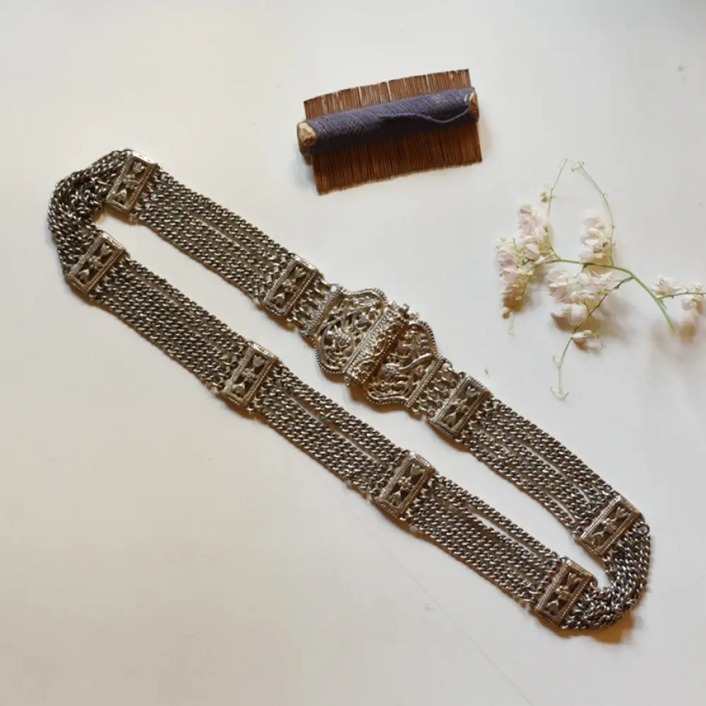 shop White Metal Waist Belt / Bhil Kamar Band