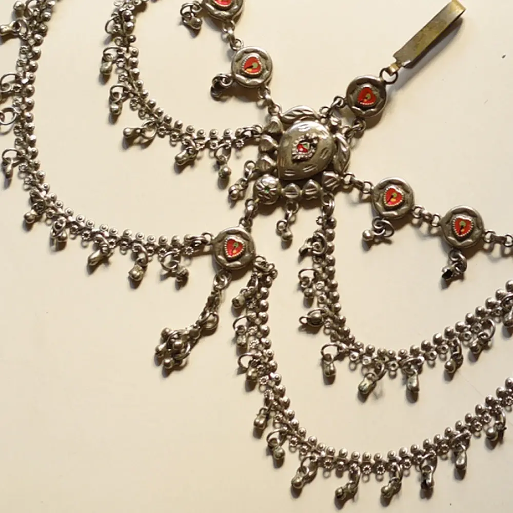 white metal traditional bhil tribal kamarband half waist belt side kamarbandh metallic coin chain charms gaatha