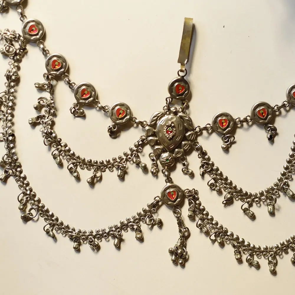 white metal traditional bhil tribal kamarband half waist belt side kamarbandh metallic coin chain charms gaatha