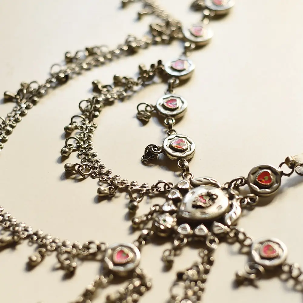 white metal traditional bhil tribal kamarband half waist belt side kamarbandh metallic coin chain charms gaatha
