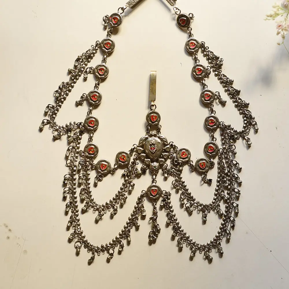 white metal traditional bhil tribal kamarband half waist belt side kamarbandh metallic coin chain charms gaatha