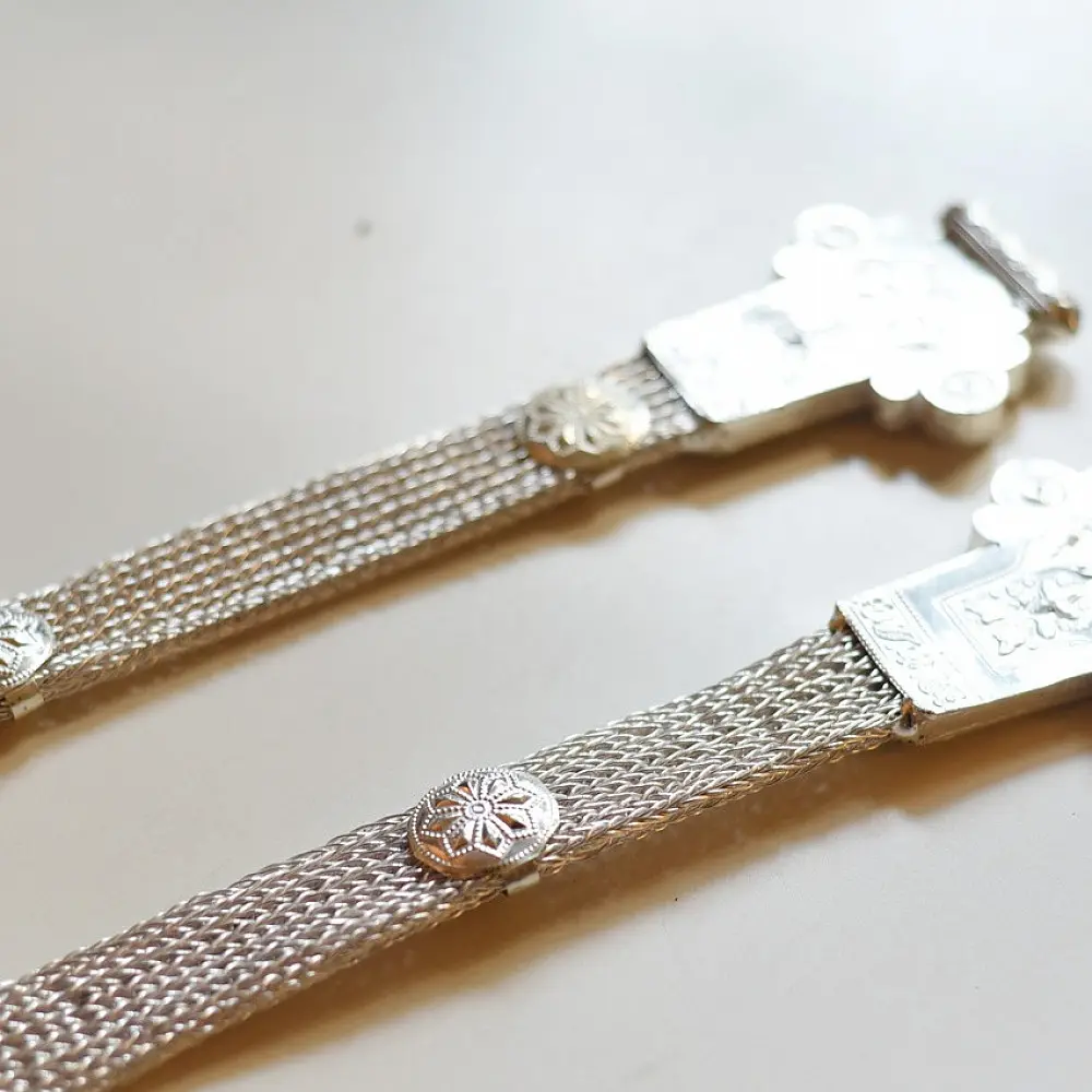 white metal rabari waist belt kamar bandh structured mesh band ornate engraved plaques traditional tribal body jewelry gaatha
