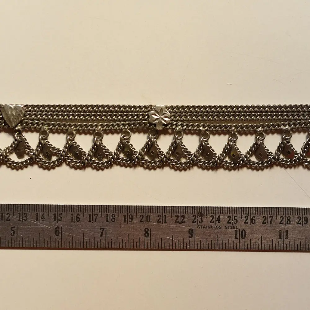 vintage banjara waist belt white metal kamarbandh tiered textured chains traditional nomadic gypsy body jewelry gaatha