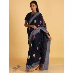 Navy Blue  ⚉  Block printed ⚉ Saree