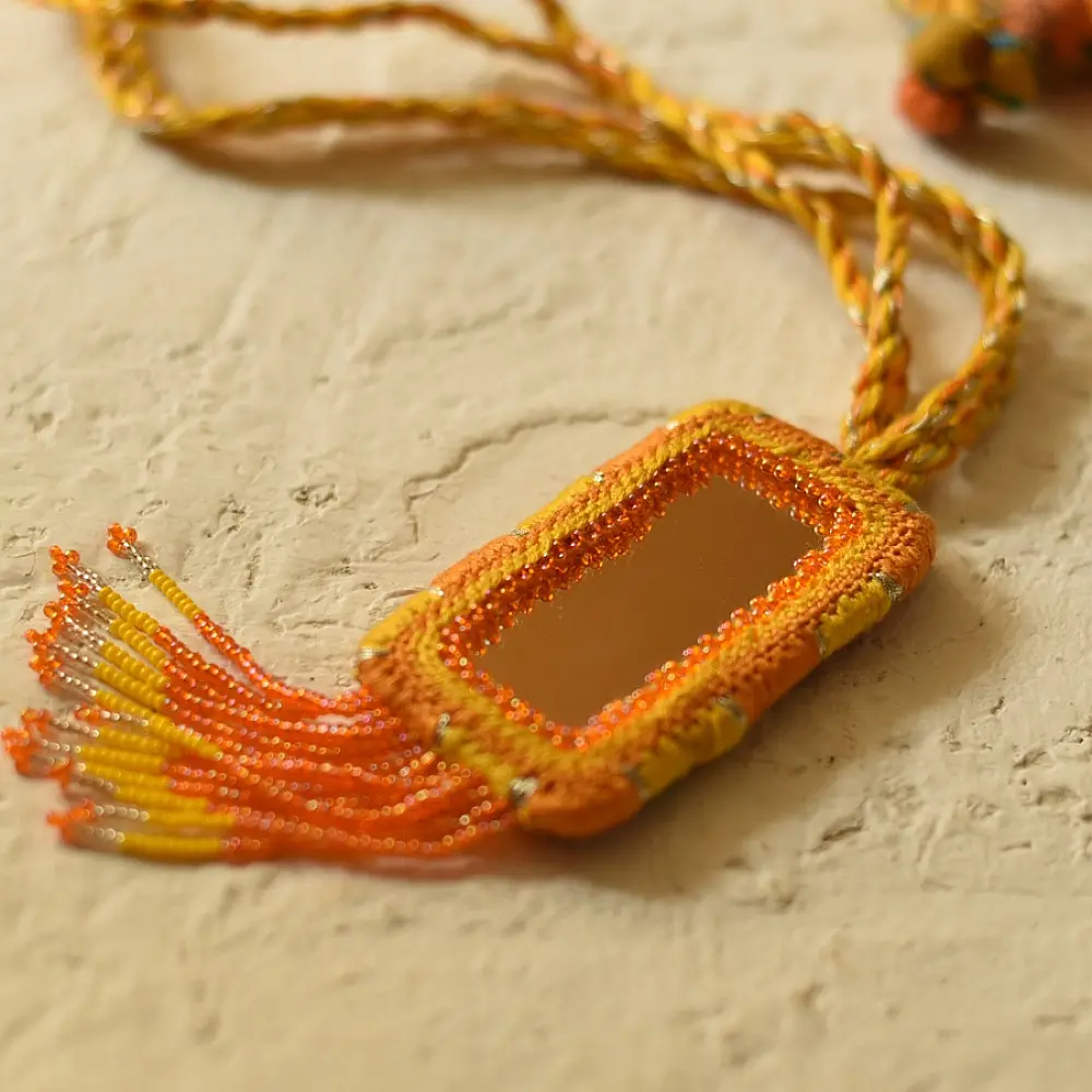 handmade Bead Necklace and Earrings in Yellow colour