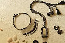 Jewel Vine | Bead Long Necklace + Choker + Earrings + Ring (Black)