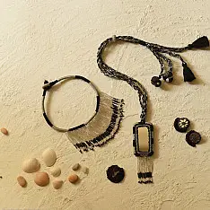 Jewel Vine | Bead Long Necklace + Choker + Earrings + Ring (Black)