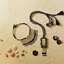 Jewel Vine | Bead Long Necklace + Choker + Earrings + Ring (Black)