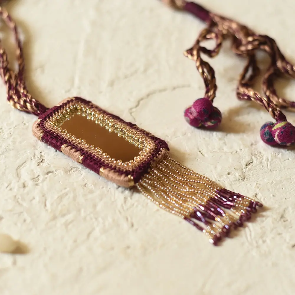 Handmade Bead Choker & Earrings in purple colour
