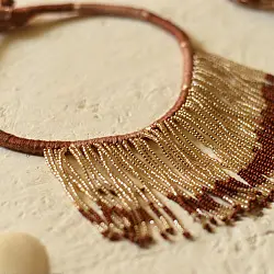 Jewel Vine | Bead Long Necklace + Choker + Earrings + Ring (Brown)