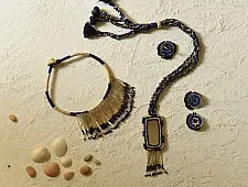 Jewel Vine | Bead Long Necklace + Choker + Earrings + Ring (Blue)