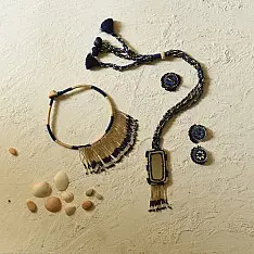 Jewel Vine | Bead Long Necklace + Choker + Earrings + Ring (Blue)