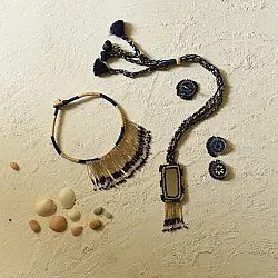 Jewel Vine | Bead Long Necklace + Choker + Earrings + Ring (Blue)
