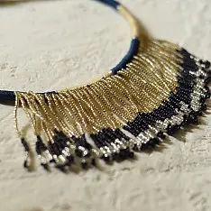 Jewel Vine | Bead Long Necklace + Choker + Earrings + Ring (Blue)