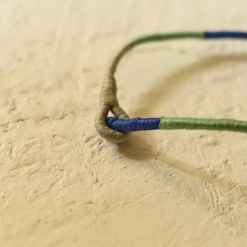 Handmade Embroidered Necklace  Blue & Green threads