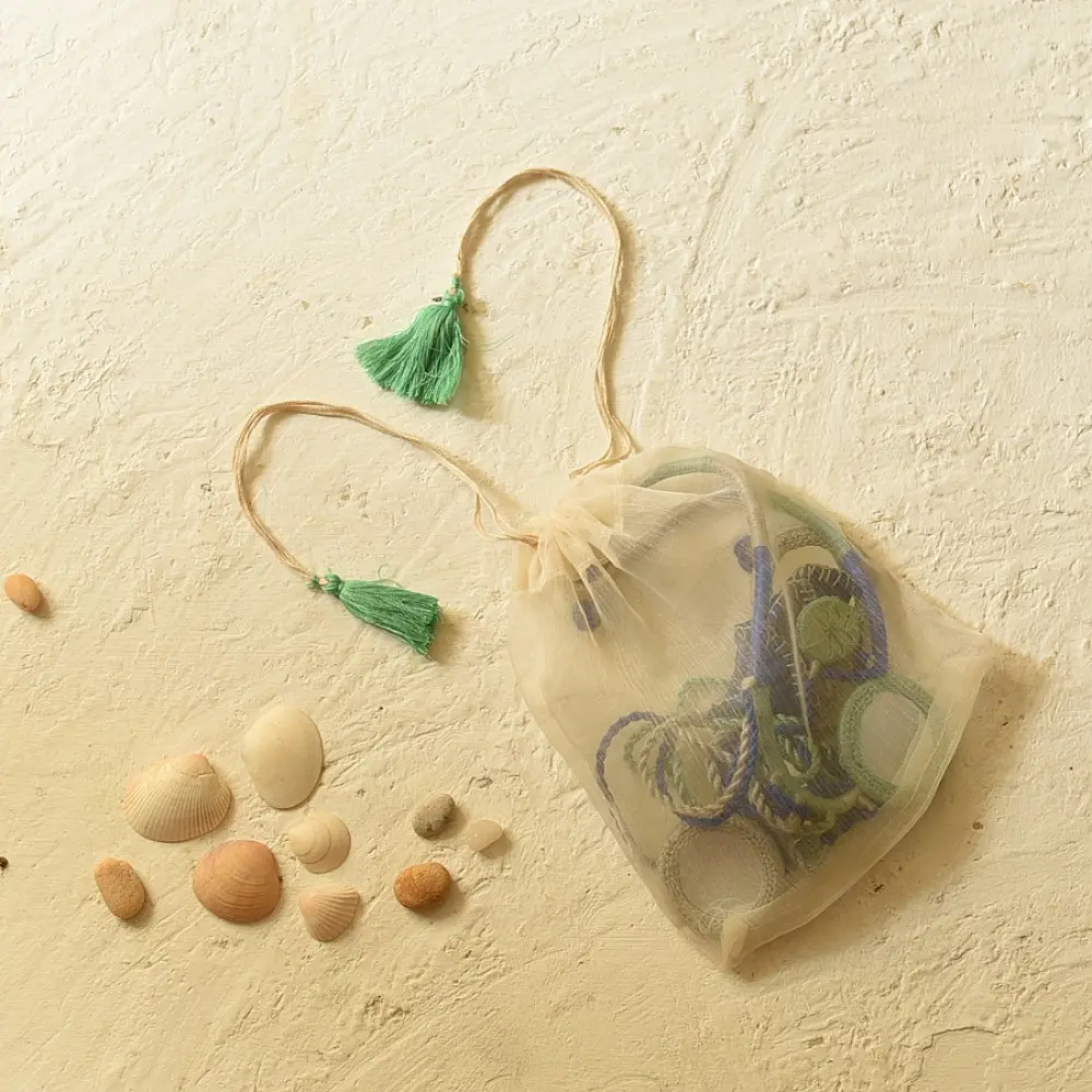 Handmade Embroidered Necklace  Blue & Green threads