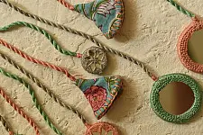 Jewel Vine | Handmade Embroidered Necklace (Green & Pink)
