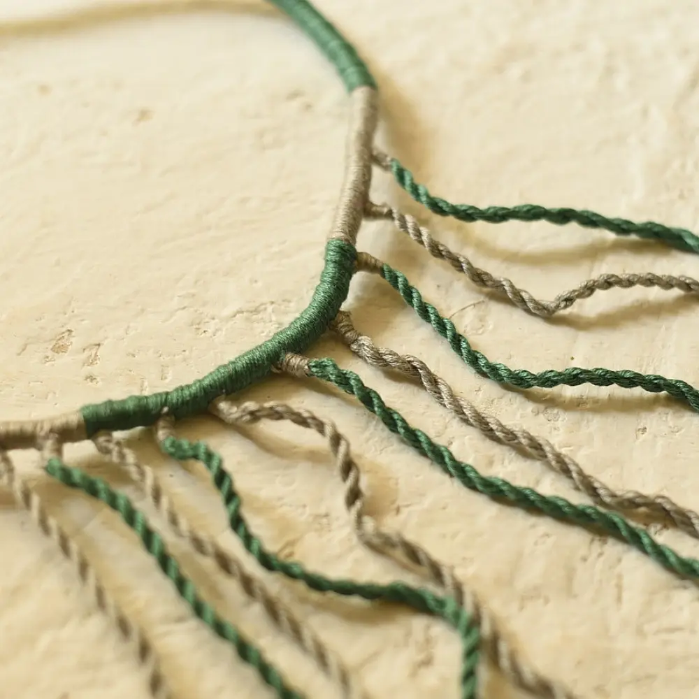 Banjara Handmade Thread & Mirror Necklace in Green & Grey