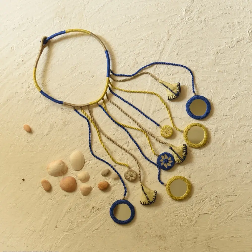 Buy Banjara Hand Embroidered Necklace with Mirror  Yellow & Blue