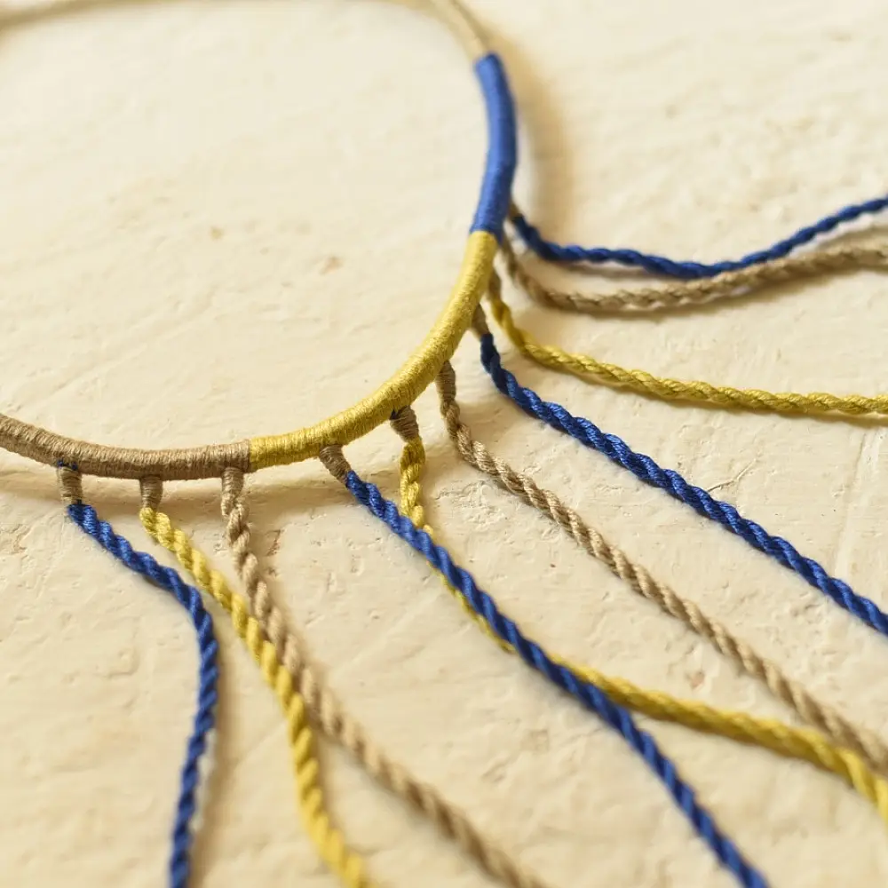 Buy Banjara Hand Embroidered Necklace with Mirror  Yellow & Blue