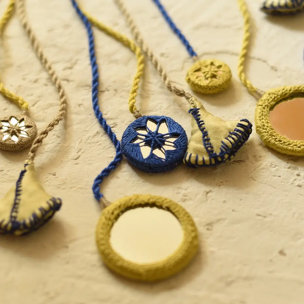 Buy Banjara Hand Embroidered Necklace with Mirror  Yellow & Blue