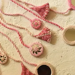 Jewel Vine | Hand Embroidered Necklace (Pink & Off White)