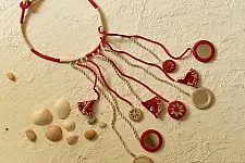 Jewel Vine | Hand Embroidered Necklace (Red & Off White)