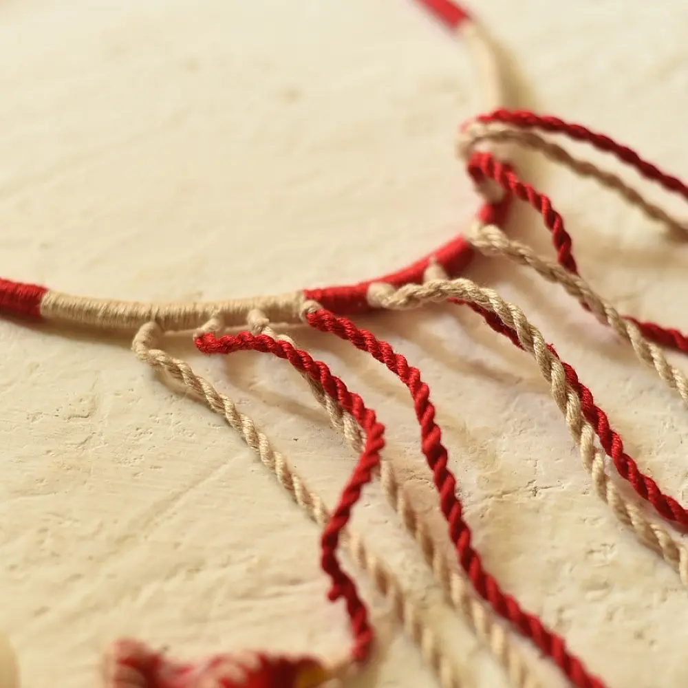 Mirror hand Embroidered Necklace in Red 